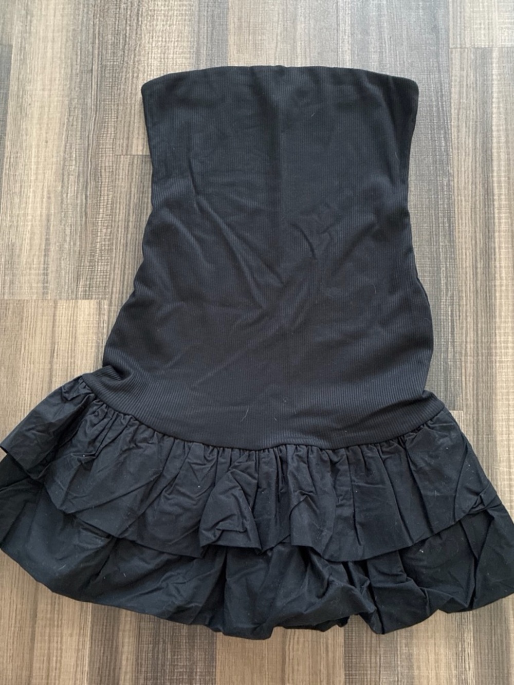 wild fable Black Strapless Ruffle-Hem Mini Dress